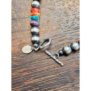 สร้อยข้อมือเงินแท้ประดับหินหลากสีสไตล์นาวาโฮ - Product Image 5