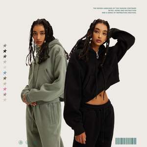 ชุดวอร์มสเวตเชิ้ตของผู้หญิงสำหรับฤดูหนาวชุดวอร์มผ้าถักหนาพิมพ์ลายมีฮู้ดสีทึบ - Product Image 1