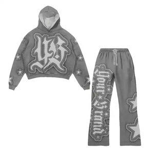 Unisex Custom Two-Piece Track Suit Vintage <b>Embroidery</b> Patch Acid Washed Fleece Hoodie Sweatpants Winter Plus Size Printed <b>Set</b> - Product Image 4
