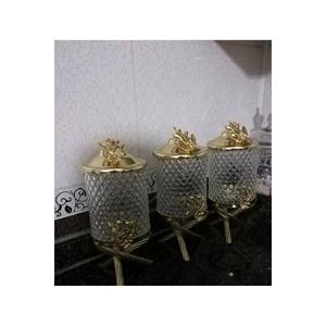 Ensemble de 3 pots en verre cristal turc avec finition jaune 750 ml pour le stockage des aliments - Product Image 1