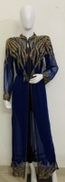 Kaftán Abaya de Georgette de Lujo para Mujer, Ropa de Oriente Medio, Cuello Barco Árabe, Mangas Largas con Cuentas, Largo hasta el Tobillo, Adornado a Mano