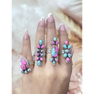 Southwest Style <b>Adjustable</b> Cotton Candy Mohave & Sterling Silver <b>Ring</b> Turquoise Inlay with Bezel Setting for Gift - Product Image 4