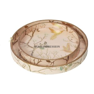 Patrón único Última llegada Boda y fiestas Mesa Centro de mesa y decoración Bandeja de madera de forma redonda con esmaltado desde el interior - Product Image 2