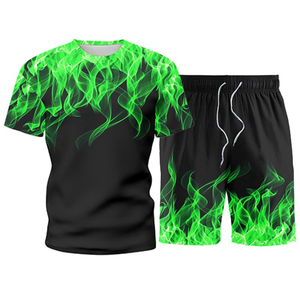 Mens <b>Sets</b> Fashion Summer Man Sportswear Two Pieces Tracksuit Sports Suit Printed Tee Top+Shorts Sweatsuit Male Brand Clothing - Product Image 3