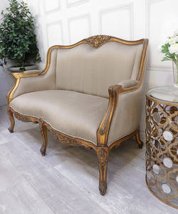 โซฟานั่งเล่นสีทองสไตล์ฝรั่งเศสโซฟานั่งเล่น 2 ที่นั่งทําจากไม้เนื้อแข็งสําหรับห้องนั่งเล่น - Product Image 2