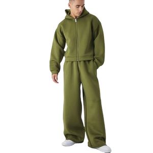 Ensemble de survêtement oversize en coton uni pour homme, avec sweat à capuche zippé et pantalon de jogging – Vente en gros - Product Image 1