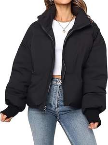 PEHMEA Veste bouffante courte pour femme Manteau court matelassé Vestes légères Vêtements d'extérieur d'hiver baggy chauds - Product Image 2