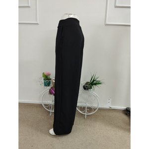 Pantalon en crêpe importé pour femme, taille haute, avec détails plissés, coupe large, 38466 - Noir - Product Image 5