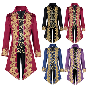 Chaqueta de frac victoriana unisex color borgoña con ribete de encaje dorado, disfraz formal gótico renacentista, modelo de marca personalizado LLU-F-366 - Product Image 5