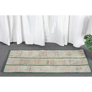 Alfombra moderna de lana beige, diseño de patchwork turco de 1.4x3.2ft, para decoración de sala de estar o respaldo de látex para pasillos - Product Image 3