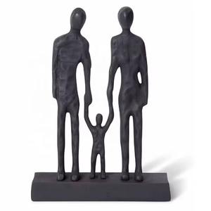 Estatuilla familiar, objeto de mesa escultural con acabado negro, acento artístico único para el interior del hogar contemporáneo y regalos especiales - Product Image 1
