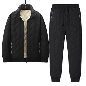 Ensemble de survêtement décontracté pour homme, hiver, uni, à capuche, 100% coton, doublé en polaire, respirant, écologique, coupe-vent, survêtement de sport - Product Image 1