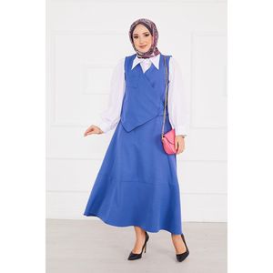 Indigo 2 piezas chaleco falda Hijab conjunto de gasa de ajuste suelto con patrón tejido y cuello con capucha estilo informal para verano y otoño - Product Image 1