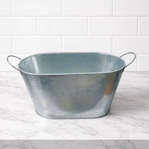 Trending Ice Bucket Beverage Chiller <b>Tub</b>, Heavy Duty Oval <b>Galvanized</b> Iron, Silver - Product Image 3
