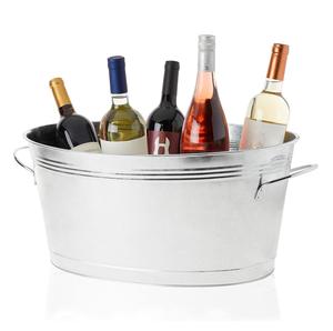 Cubo de hielo de metal galvanizado de diseño elegante con mango, enfriador de vino plateado para ocasiones de fiesta, cerveza, vino y bebidas - Product Image 1