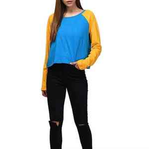 Venta al por mayor de ropa deportiva informal Camisetas lisa de manga larga de talla grande Camiseta con logotipo personalizado para mujer 100% Algodón transpirable Manga completa - Product Image 3