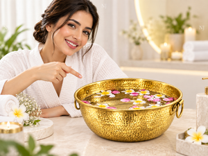 Bol de pédicure en cuivre martelé doré, rond, portable, avec poignées, pour spa et usage domestique - Product Image 2
