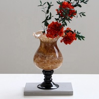 Vases en verre soufflé à la bouche Bixuan avec bord festonné en forme de pétale, ambre, turquoise, bleu glace, crème, orange, porte-fleurs, décoration de centre de table de mariage