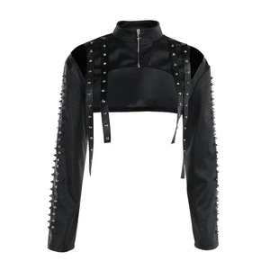 Chaqueta de cuero para mujer, tops cortos de manga larga, chaqueta para mujer, chaqueta de alta calidad para mujer, ropa informal - Product Image 1