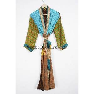 Kimono Robe Unique Fait Main Élégant Vintage en Soie Japonaise pour Femme, Style Bohème Floral Long, Veste d'Été, Cache-Bikini - Product Image 6