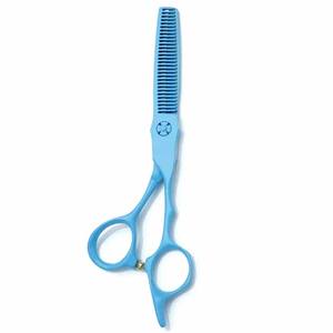 Tijeras profesionales para adelgazar el cabello, acero inoxidable, Color azul con reposapiés, tijeras para adelgazar el salón - Product Image 1