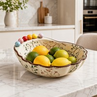 Bol à fruits en céramique artisanal en forme de coquille, plateau de service à salade floral vintage peint à la main, plat décoratif pour bijoux de table