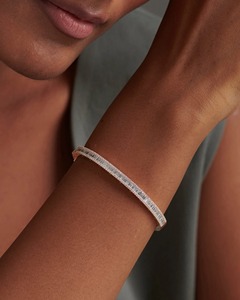 Elongated Baguette Round Diamond Oval <b>Bangle</b> 1.96 Ct Natural Diamond G-H Color VS-SI Clarity 14K <b>Solid</b> <b>Gold</b> Elegant Bridal Piece - Product Image 1