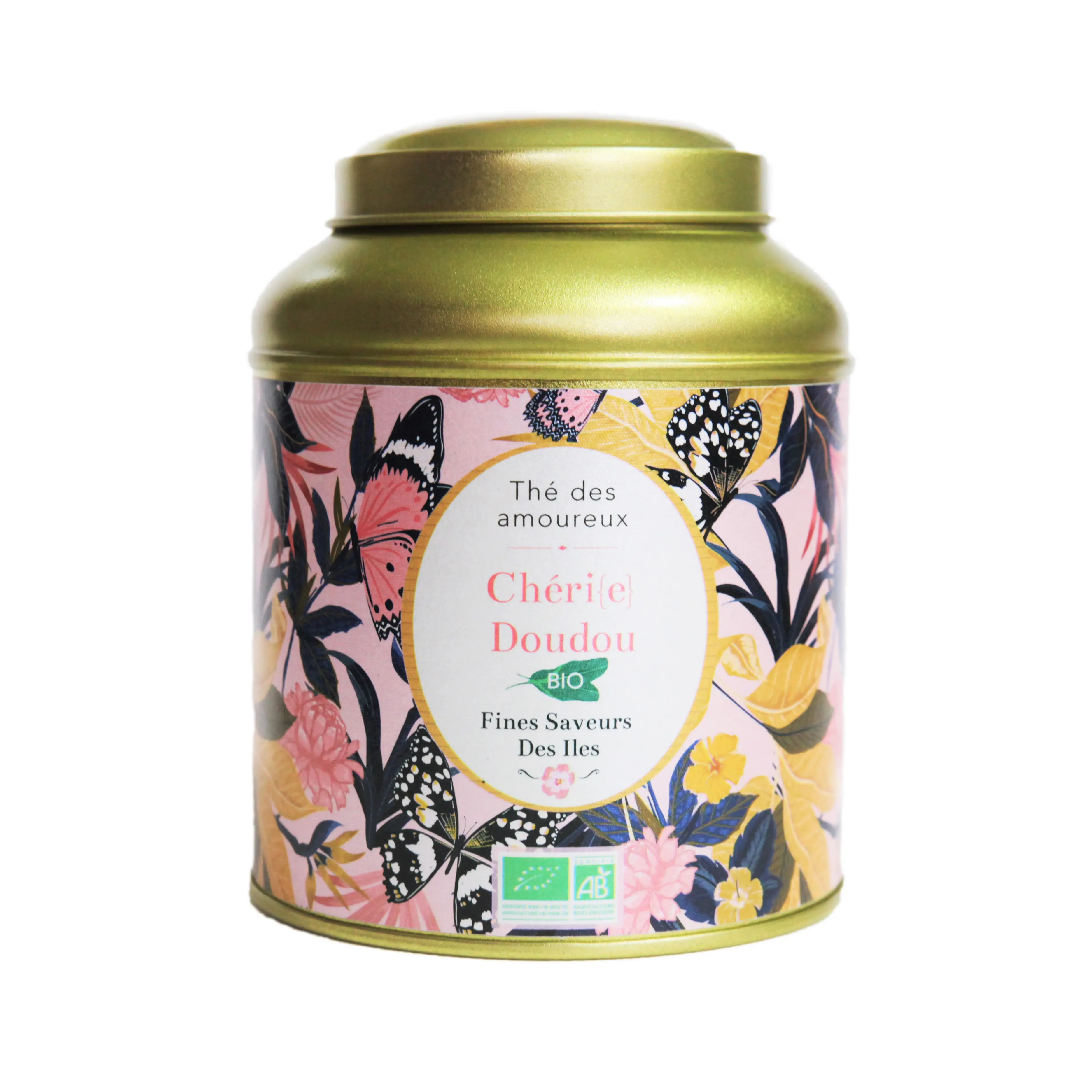 FINES SAVEURS DES ILES LOVERS EXOTIC TEA CHERI DOUDOU BIO Metal Box 100G Black Green Tea exotic fruits flowers