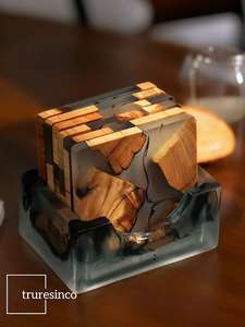 High Demanded Epoxy Resin <b>Coaster</b> Set, Elegant Colorful Square Stone <b>Drink</b> <b>Coasters</b> with Non-Slip Base for Dining Table - Product Image 5