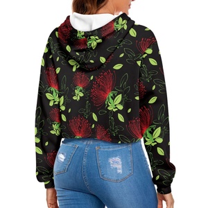 El mejor material Mujeres Sublimación Crop Top Sudadera con capucha Manga completa Longitud transpirable sostenible Mujeres Sudaderas con capucha con logotipo personalizado - Product Image 3