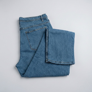 Jean en denim bleu taille mi-haute, délavé, imprimé uni, style décontracté, tissage tricoté, disponible en couleurs claires, foncées et moyennes, tailles 36 - Product Image 1