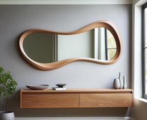 Decorative Oak Asymmetrical Irregular Handmade Art Deco Wall <b>Mirror</b> Home and Entryway Decor at Best Price - Product Image 3