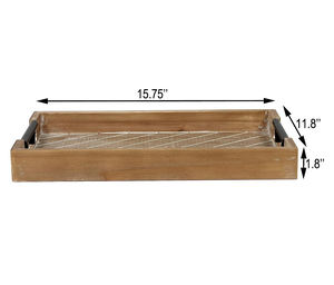 Plateau en bois de manguier massif fabriqué à la main avec poignées en métal élégantes pour bar et hôtel fourni par l'usine directe pour l'achat en gros - Product Image 3