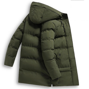 Veste matelassée pour homme de bonne qualité, imperméable, chaude, tendance, couleur vert olive, coupe ajustée, unie, longue, à capuche, deux - Product Image 4
