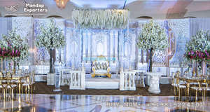 Decoración occidental de boda, escenario de recepción, escenario victoriano para ceremonia de recepción de boda, escenario de recepción con temática romana blanca - Product Image 5