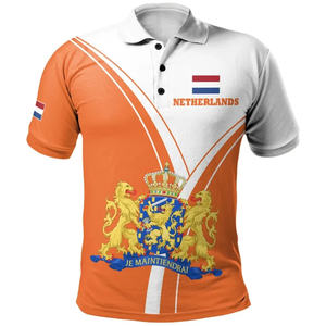 Bandera impresa en 3D de Países Bajos para Polo para hombre, solapa de manga corta de estilo callejero informal de verano con emblema nacional Suelto - Product Image 5