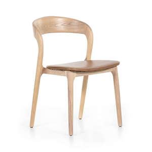 เก้าอี้รับประทานอาหารอาฮันวัสดุกรอบไม้สักที่เป็นของแข็งและที่นั่งหนังสังเคราะห์ที่มีการตกแต่งตามธรรมชาติ - Product Image 2