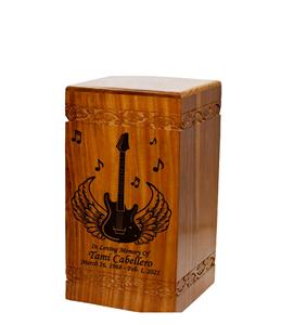 <b>Guitar</b> and Wings Wooden Cremation Urn Large Size Human Funeral Urn with Personalization - Product Image 1