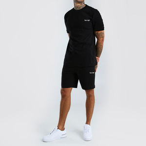 Verano logotipo personalizado camiseta pantalones cortos conjuntos para hombres de gran tamaño camisetas hombres Boxy Fit negro Camiseta 100% algodón liso chándal - Product Image 1