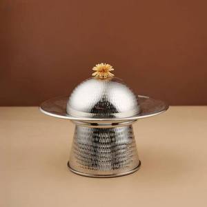 ชามสเตนเลสสตีลเคลือบทองสไตล์อาหรับเคลือบทองพร้อมขาตั้งเงิน - Product Image 4