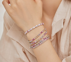 Bracelet tennis rond coloré et radieux, bracelet quotidien, argent sterling 925, bracelet de luxe avec diamant - Product Image 5