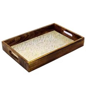 Bandeja de Madera Exclusiva con Acabado Esmaltado, Bandeja Rectangular para Servir, Decoración del Hogar - Product Image 1