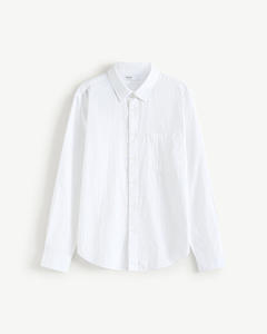Camisa de Manga Larga de Punto Sólido, Estilo Casual Moderno para Hombre, 100% Algodón, Transpirable, Ajustada, con un Solo Botón, Estilo Vietnamita - Product Image 1