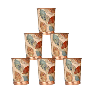 blue Hand Painted copper <b>Glass</b> Drinking <b>Glass</b> Floral Pattern Enamel Printed <b>Tumbler</b> Kitchen Ware Use - Product Image 2