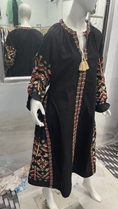 Vestido maxi de lino blanco bordado rojo estilo gótico bohemio de moda de verano informal de manga larga tejido y lavable - Product Image 2