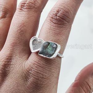 Anillo de Piedra Natural para Mujer, Anillo de Labradorita Natural en Bruto, Anillo de Corazón Navideño, Joyería Hecha a Mano, Anillo de Plata de Ley 925 - Product Image 2