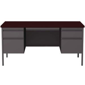 Alera 25962 Bureau en acier à double piétement 60 po. X 30 pouces X 29,5 pouces Bureau rectangulaire en mélamine avec pieds en acajou/charbon de bois - Product Image 2