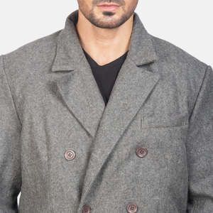 Manteau long Claud gris en laine à double boutonnage avec capuche, boutons, trois poches extérieures, ourlet ouvert, poignets ouverts – Collection Automne/Hiver - Product Image 6