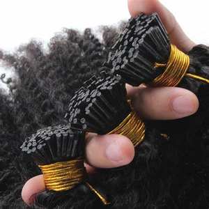 Venta al por mayor Raw Virgin Remy Extensiones de cabello indio Kinky Straight Keratin I K Tip Cabello humano del grado más alto - Product Image 3