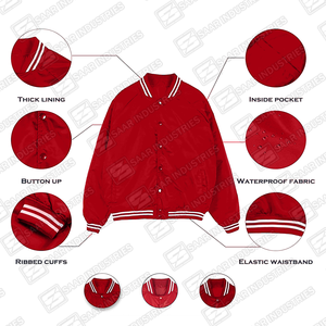 Veste universitaire réversible en satin de qualité supérieure, rouge, avec fermeture à boutons sur le devant, coupe-vent, couleurs et tailles personnalisées, style décontracté, hiver, hip-hop - Product Image 2